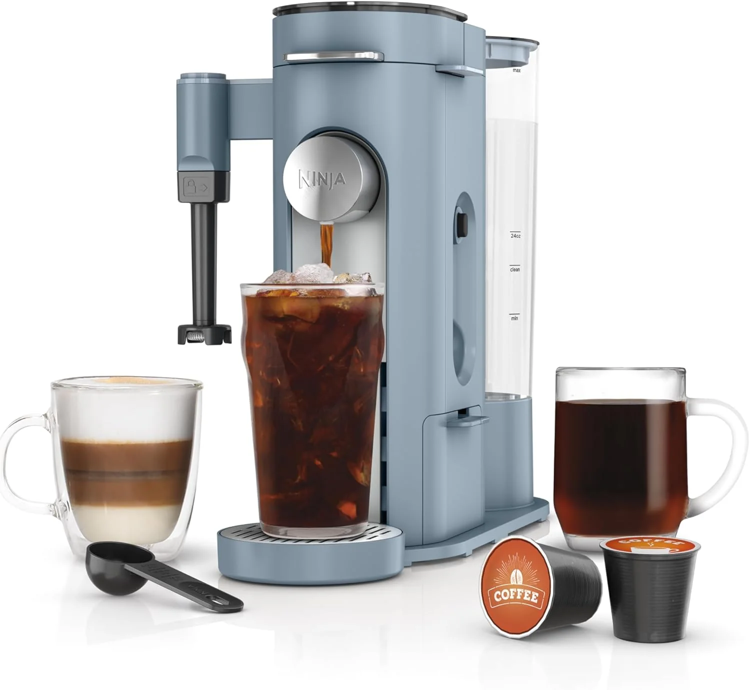 Ninja Pods & Grounds Single-Serve Coffee Maker, K-Cup Pod Compatible, Brews Grounds, Compact Design, 56-oz. Reservoir, 6-oz. Cup to 24-oz. Travel Mug Brew Sizes, Iced Coffee Maker, Stone, PB041ST