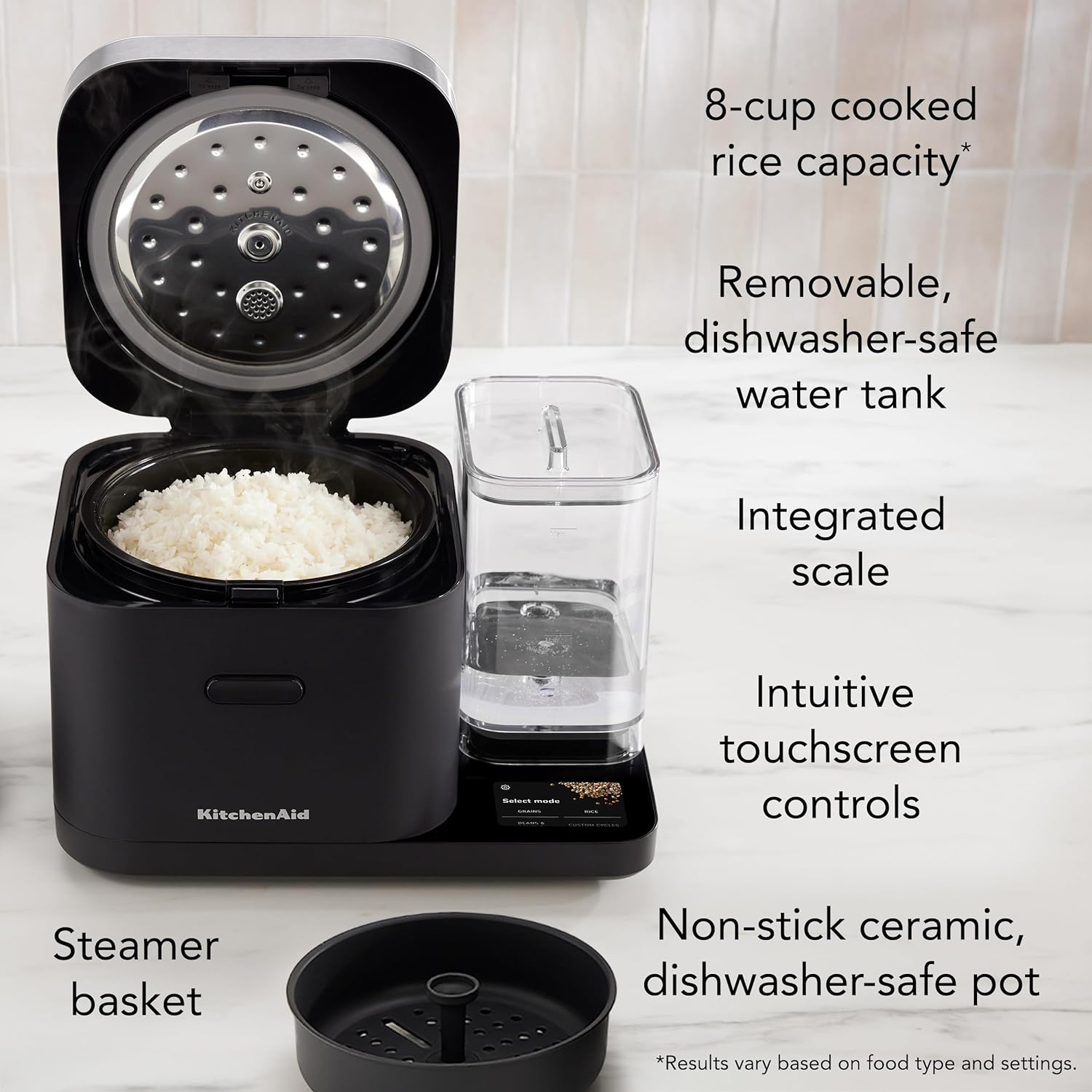 KitchenAid Grain and Rice Cooker 8 Cup with Integrated Scale and Delayed Cook, KGC3155BM