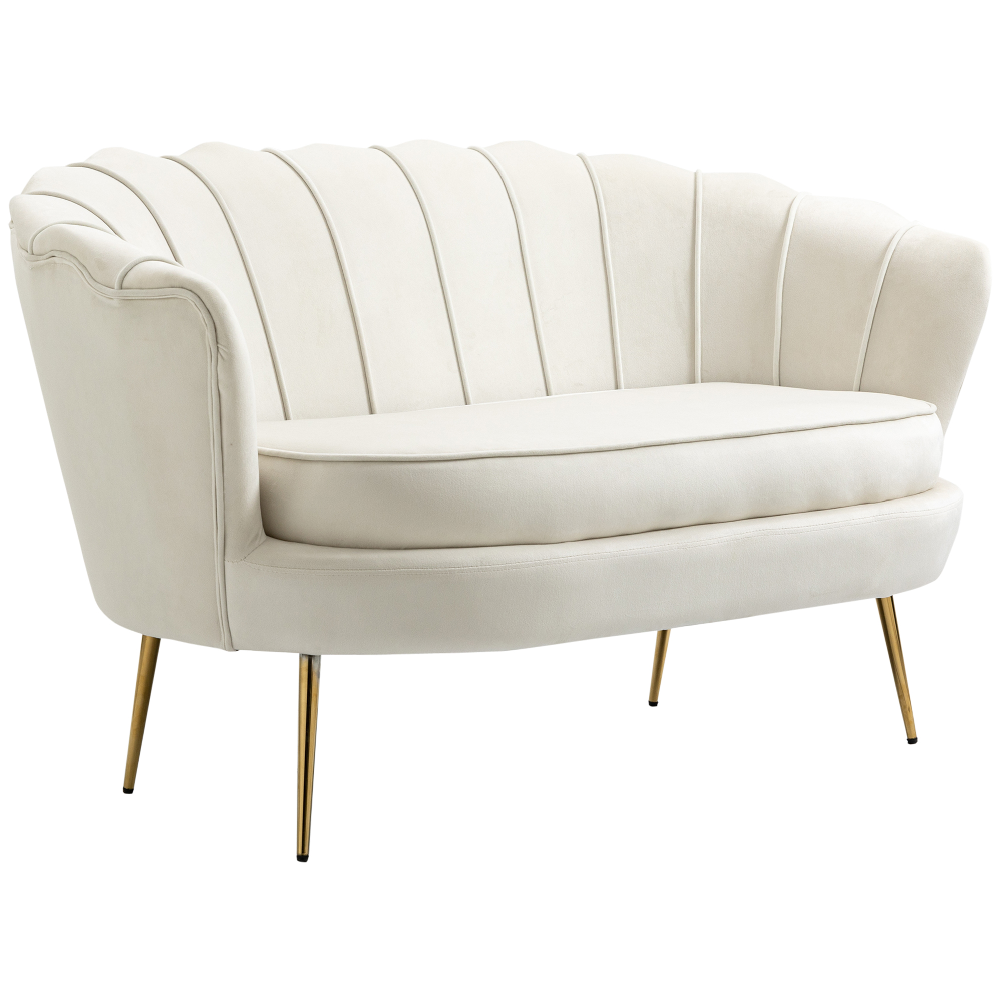 HOMCOM Vintage 2-zitsbank, bank, gestoffeerd meubilair, fluweeloptiek, tot 150 kg, Crème/Goud