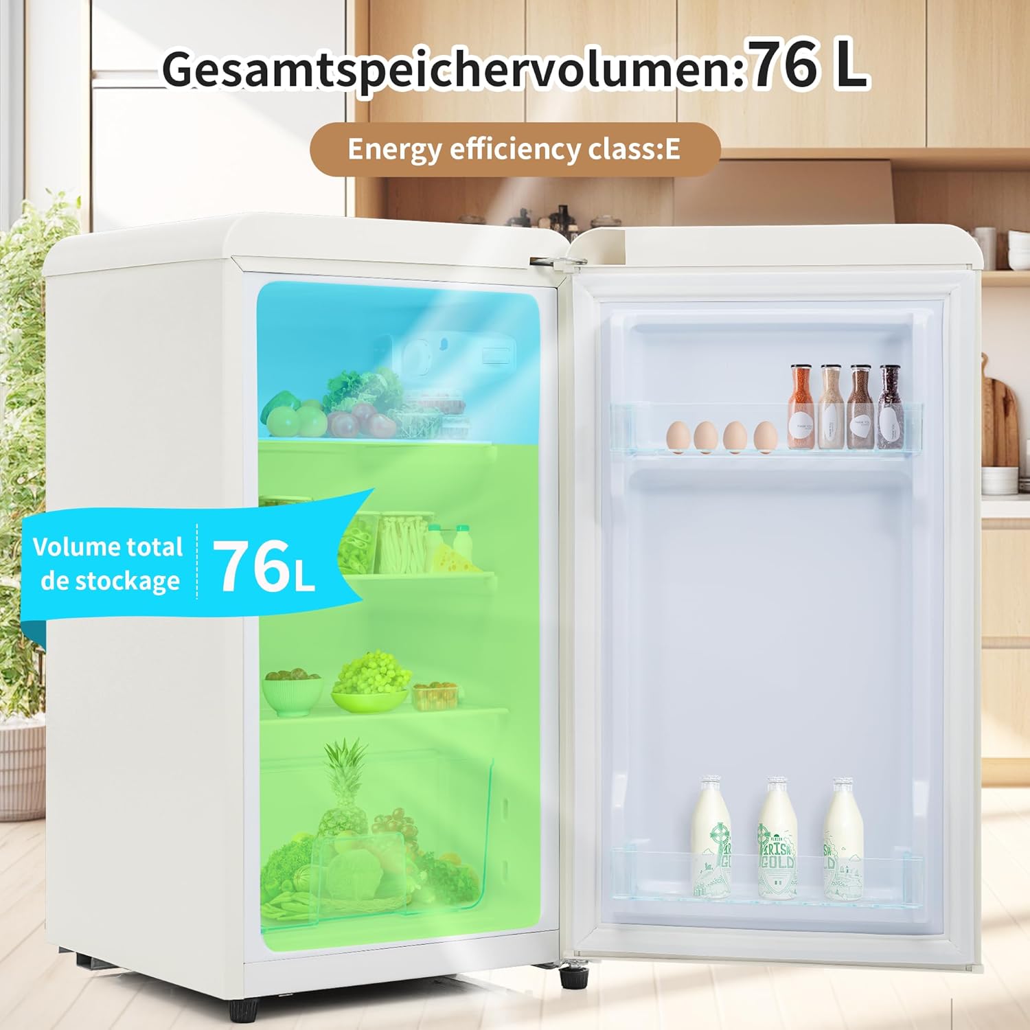 Merax Kühlschrank mit Gefrierfach, Kühl-Gefrierkombination, klein Kühlschrank mit 51L und Gefrierschrank 21L, Leise, LED, Glasablagen, Gemüsefach, Türablagen, für Küche, Wohnzimmer, Büro, Schwarz