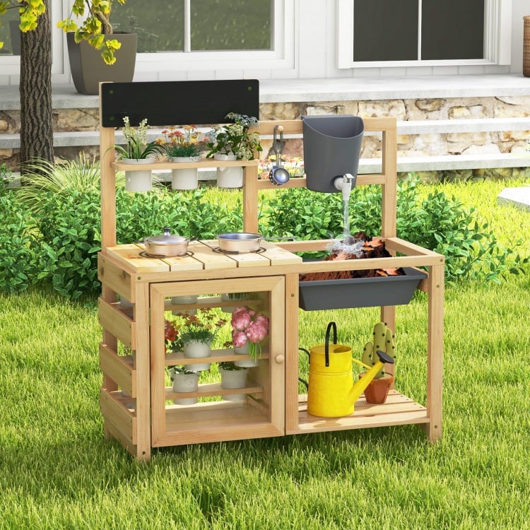 Mud Kitchen Playset with Sink and Plants Observation Room
