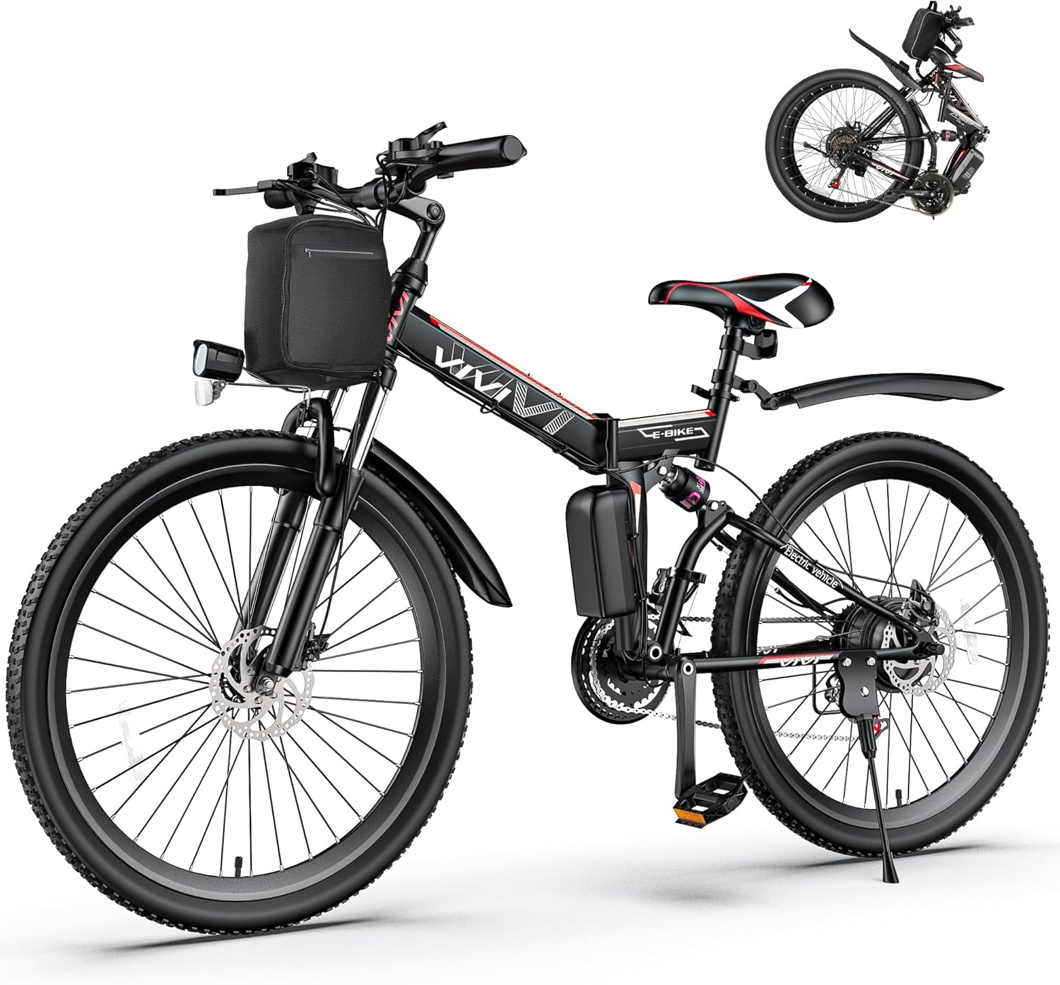Vivi Electric Bike for Adults 750W Peak Folding Electric Mountain Bike 26'' Commuter Ebike 22MPH Adult Electric Bicycles with Removable Battery, LCD Display, Dual Shock Absorber, UL 2849 Certified