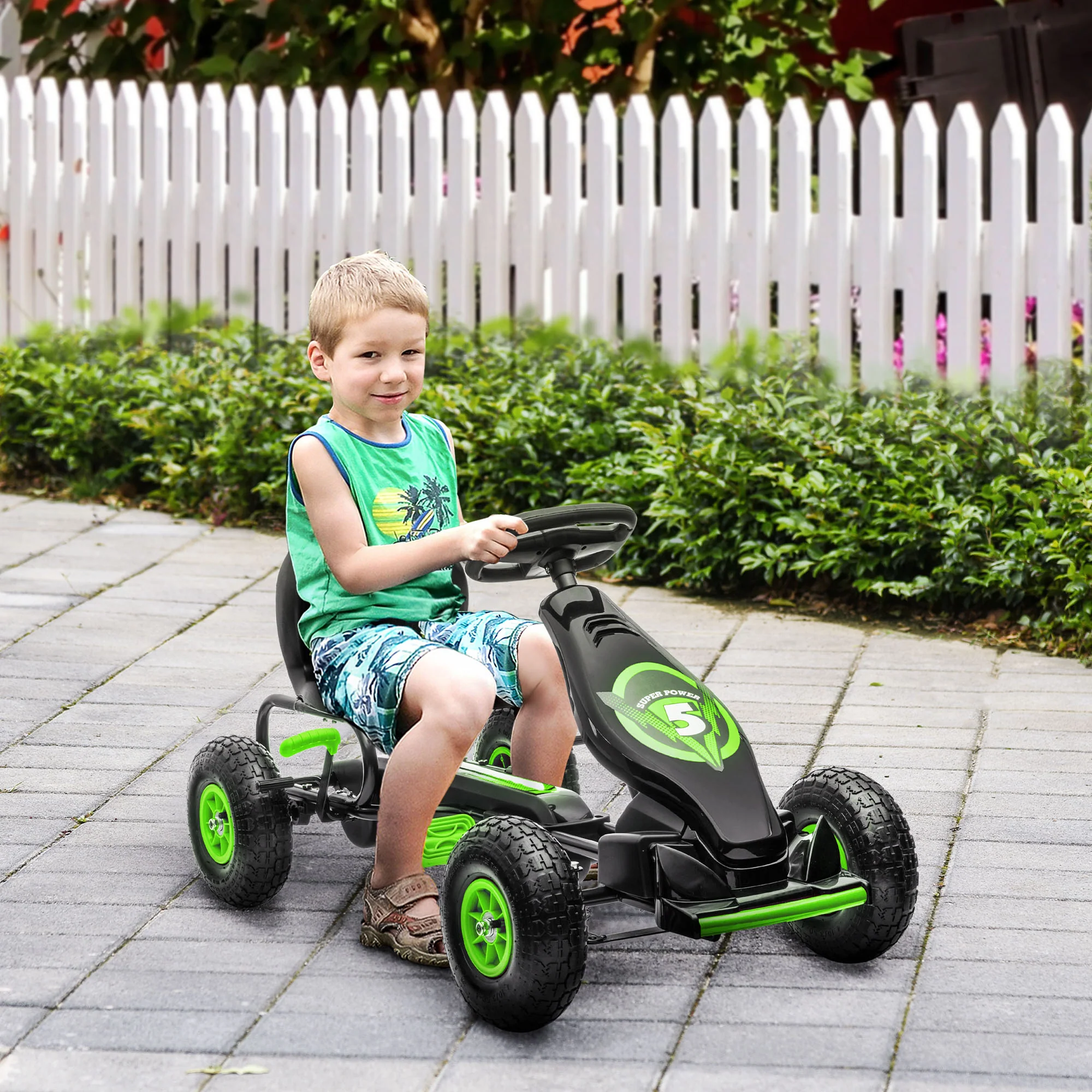HOMCOM Gokart Kinderfahrzeug 3-fach verstellbarer Sitz Gummireifen