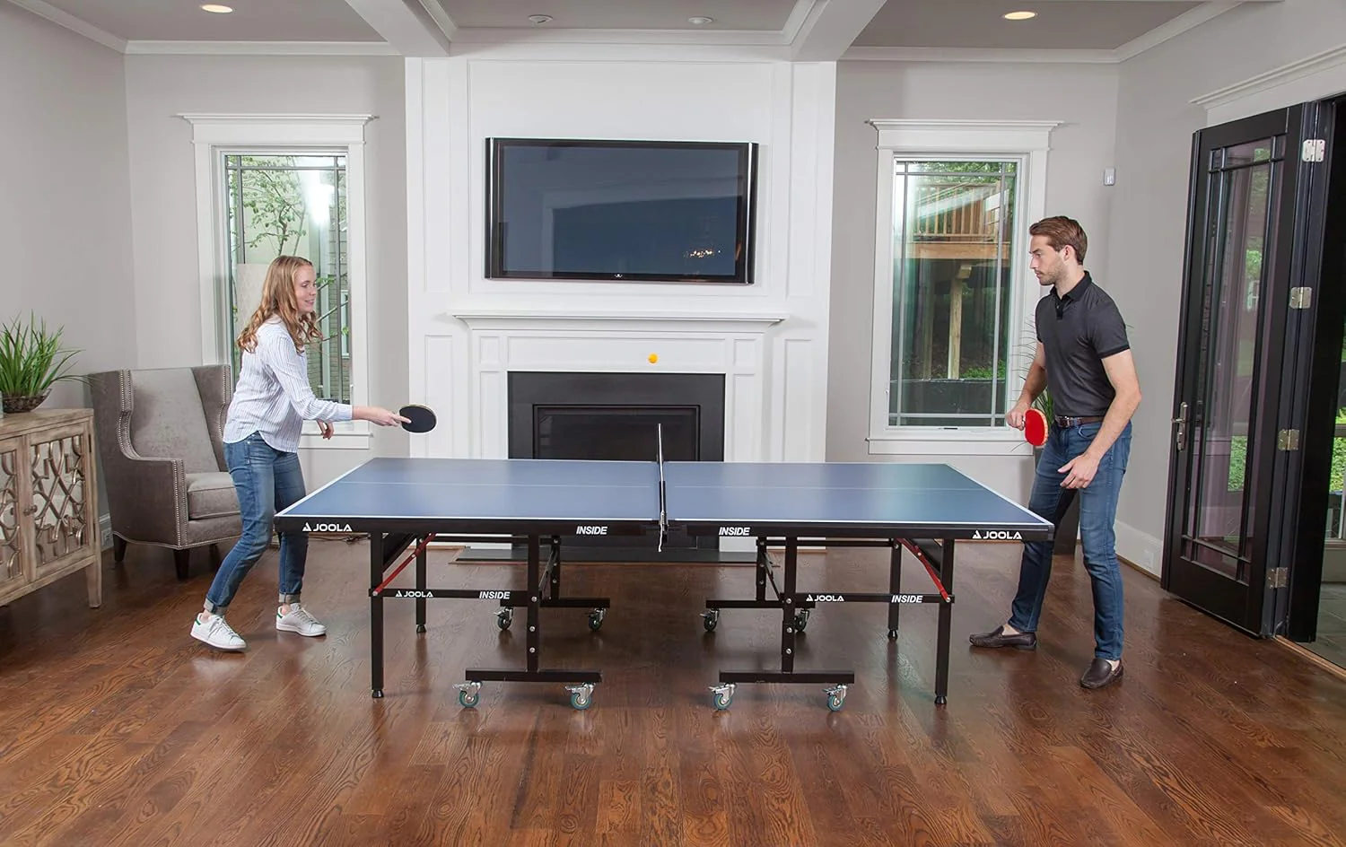Inside Professional MDF Indoor Ping Pong Table with Quick Clamp Table Tennis Net and Post Set - 10 Minute Easy Assembly - Tournament Quality - Foldable with Single Player Playback Mode