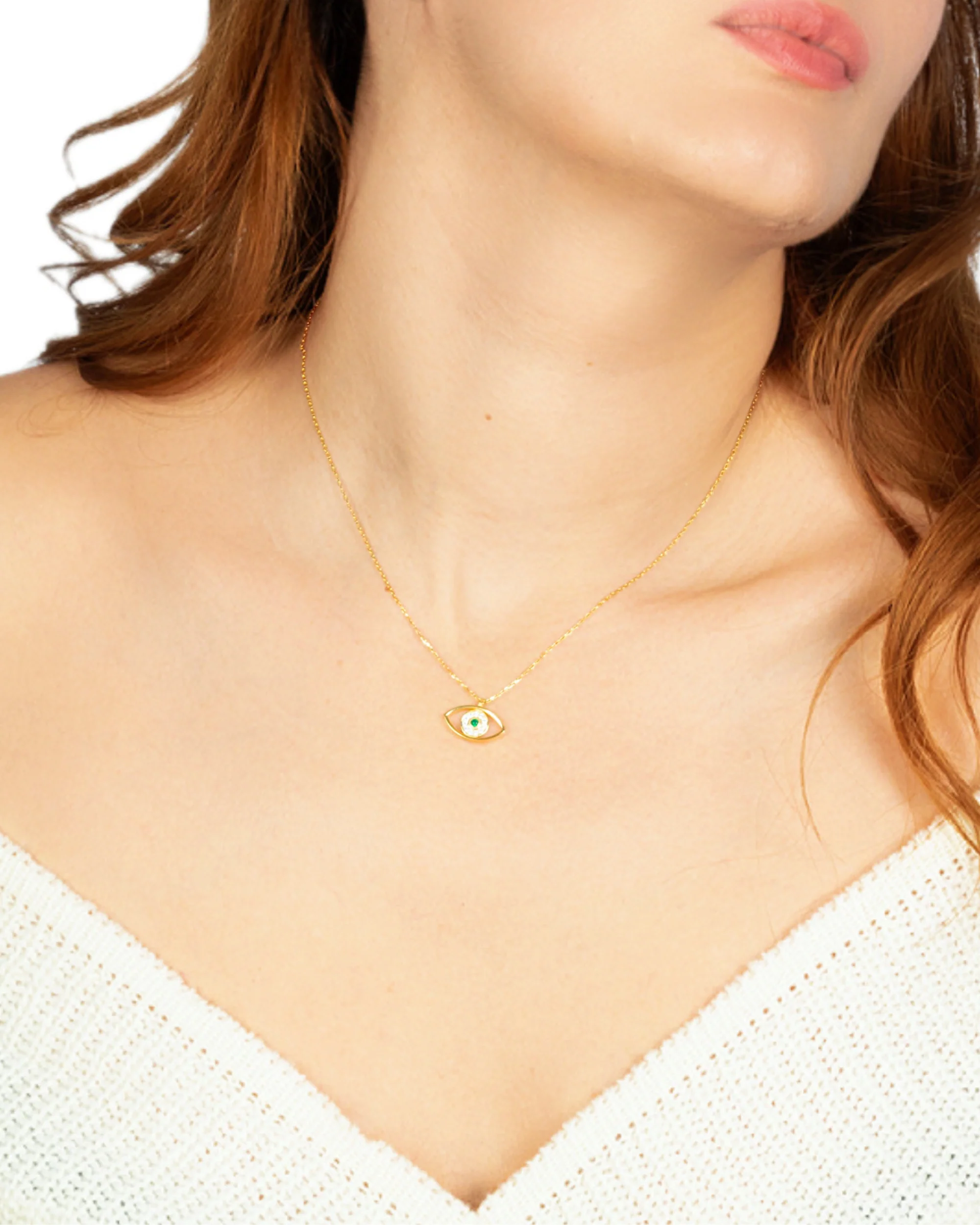Evil Eye Charm Pendant – 18K Gold with Emerald & Crystal Accents