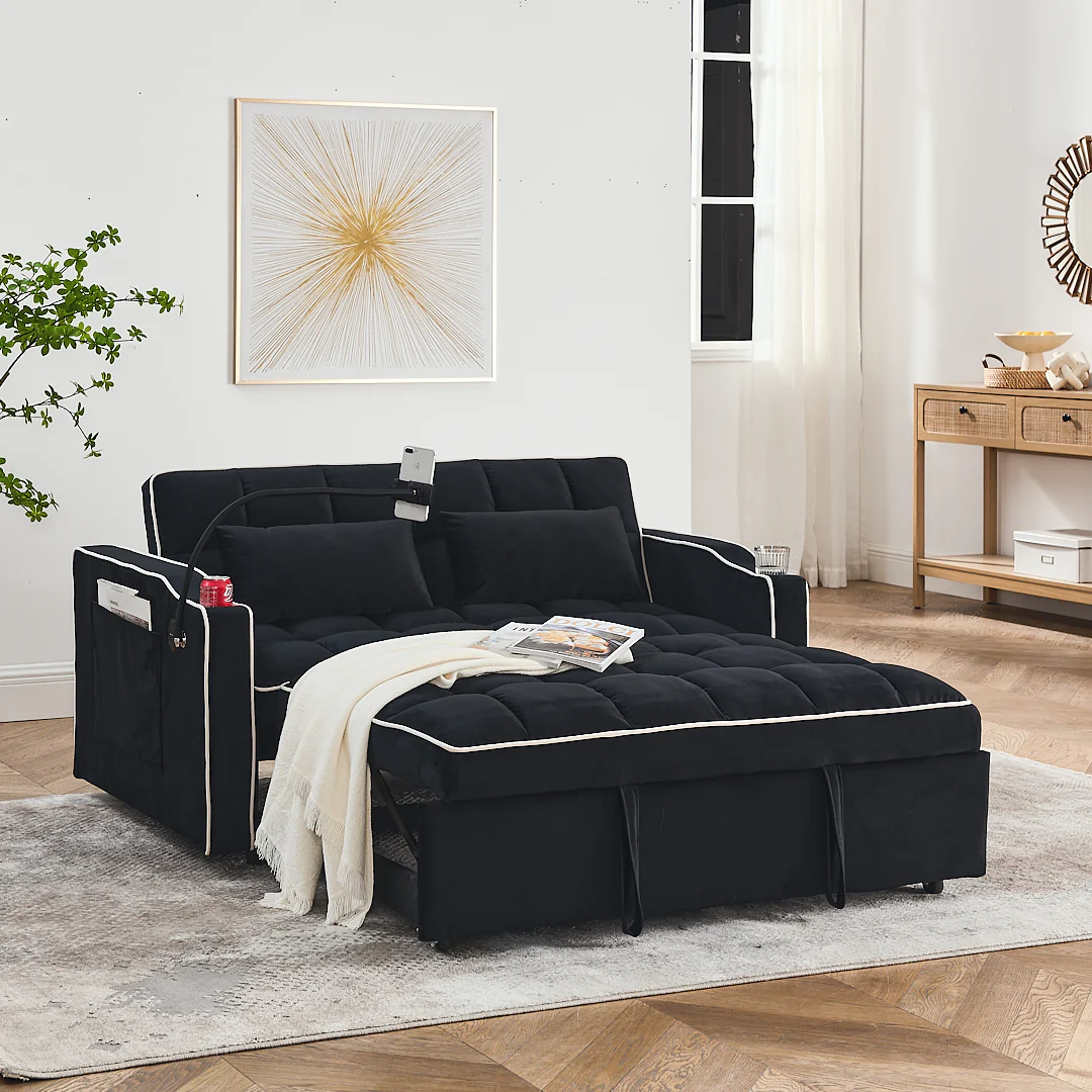 Fashionable modern and multi-functional foldable velvet sofa bed