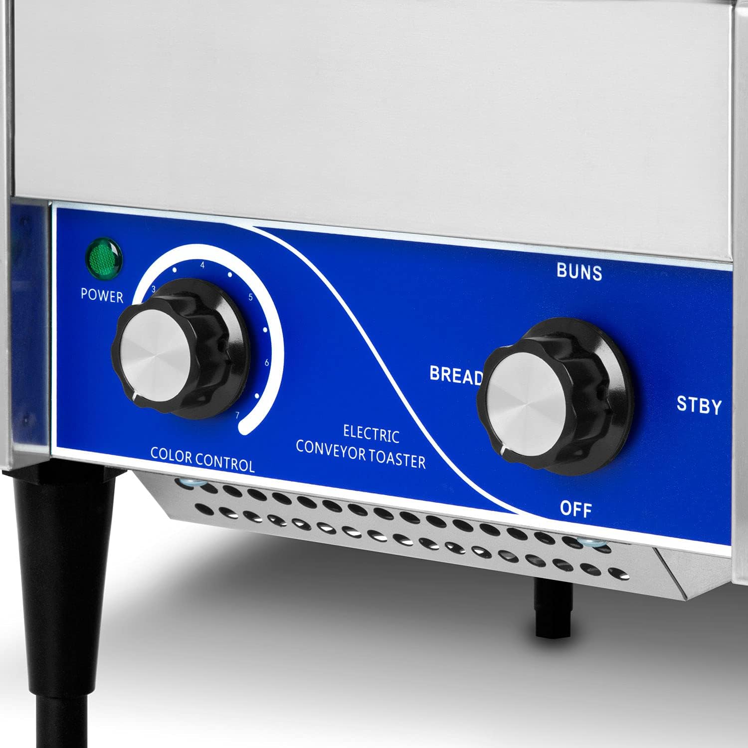 vertes Durchlauftoaster Toaster mit Laufband aus Edelstahl (1940W, 230V, Gastro Profi für Toast und Burger Buns, Zugabefach, 2 Ausgabefächer, 7 Geschwindigkeitsstufen, Krümelschublade, 2 Modi)