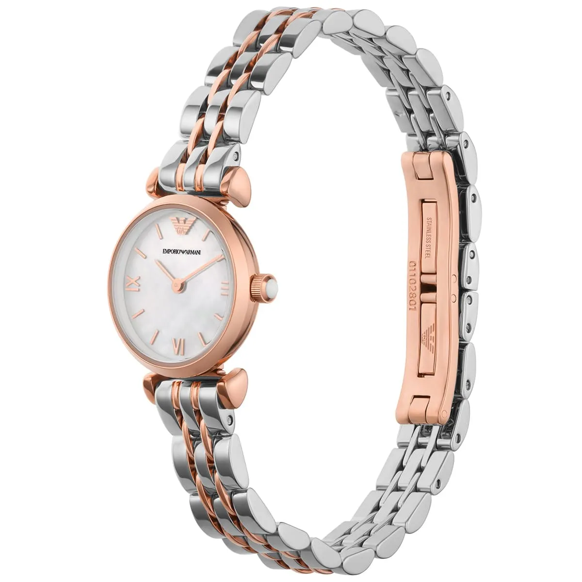 Emporio Armani Gianni T-Bar Mini White MOP Dial Two-tone Women's Watch - AR1764