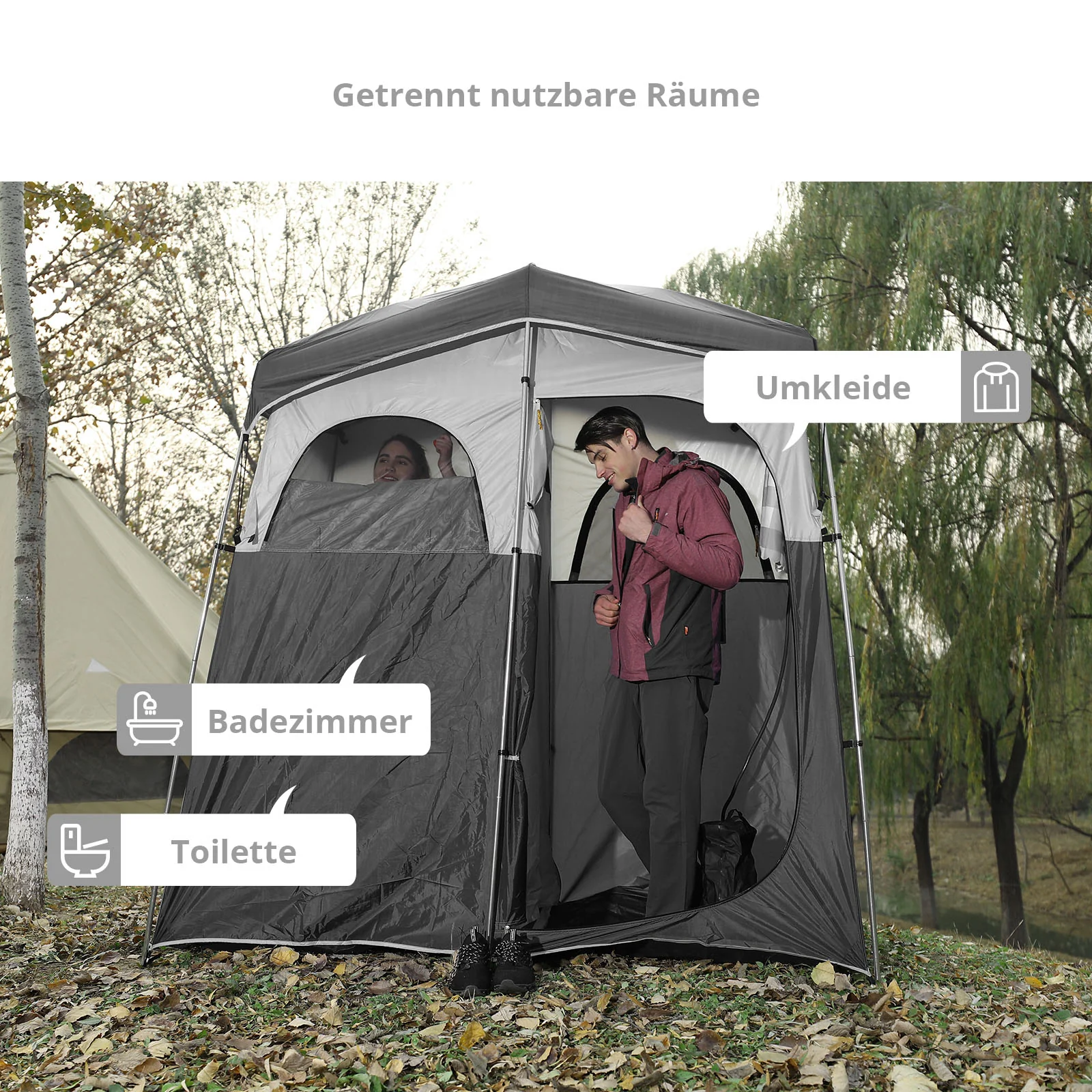 2025 KingCamp Marasusa II – Tienda multifuncional con 2 cabinas, ducha y cabina de prueba con separación, tendedero, protección UV y buena ventilación