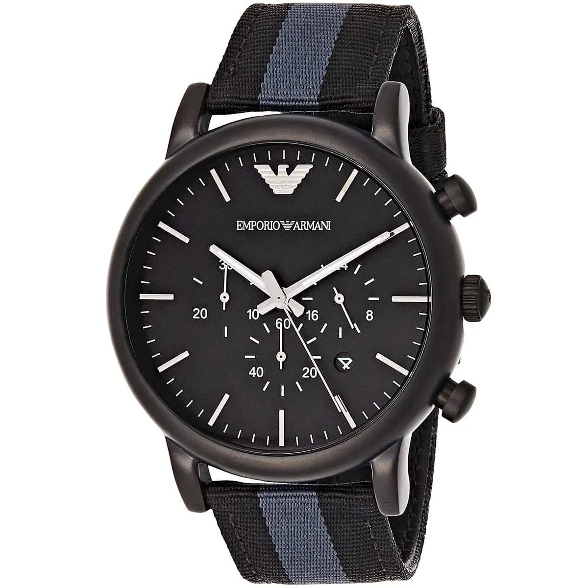 Emporio Armani Luigi Chronograph Matte Black Dial Striped Nylon on Leather Men's Watch - AR1948