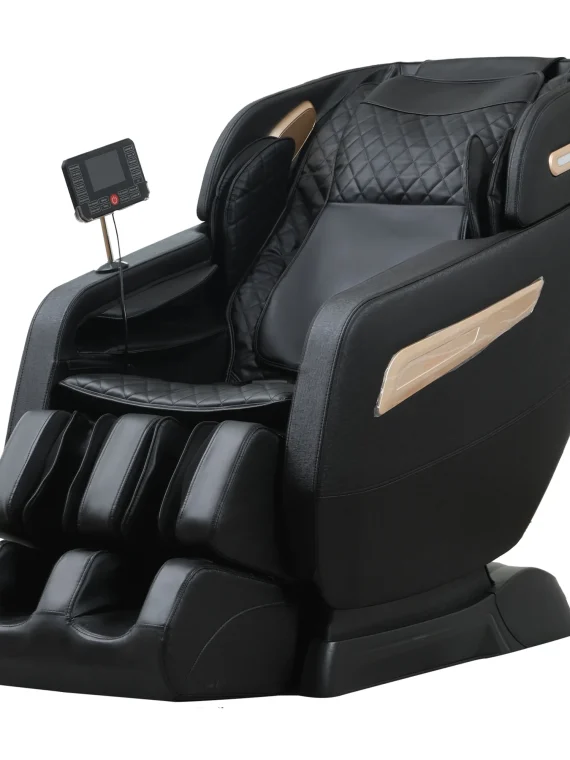 2024 4D Zero Gravity Massage Chair, Full Body Shiatsu Recliner with Yoga Stretching, SL Track, Intelligent Voice Control, Calf Kneading, Calfrest Extension, Premium Black Leather