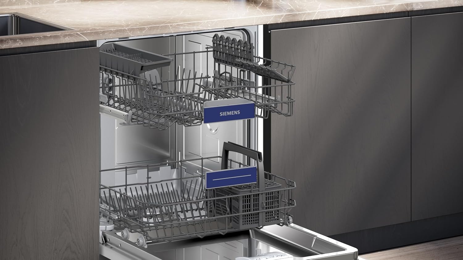 Siemens SN63EX14VE, iQ300 Smarter Geschirrspüler, Vollintegrierte Spülmaschine mit Besteckschublade, 60 cm, Auto Türöffnung dank autoOpen dry, Besonders leise durch iQdrive-Motor, infoLight aquaStop