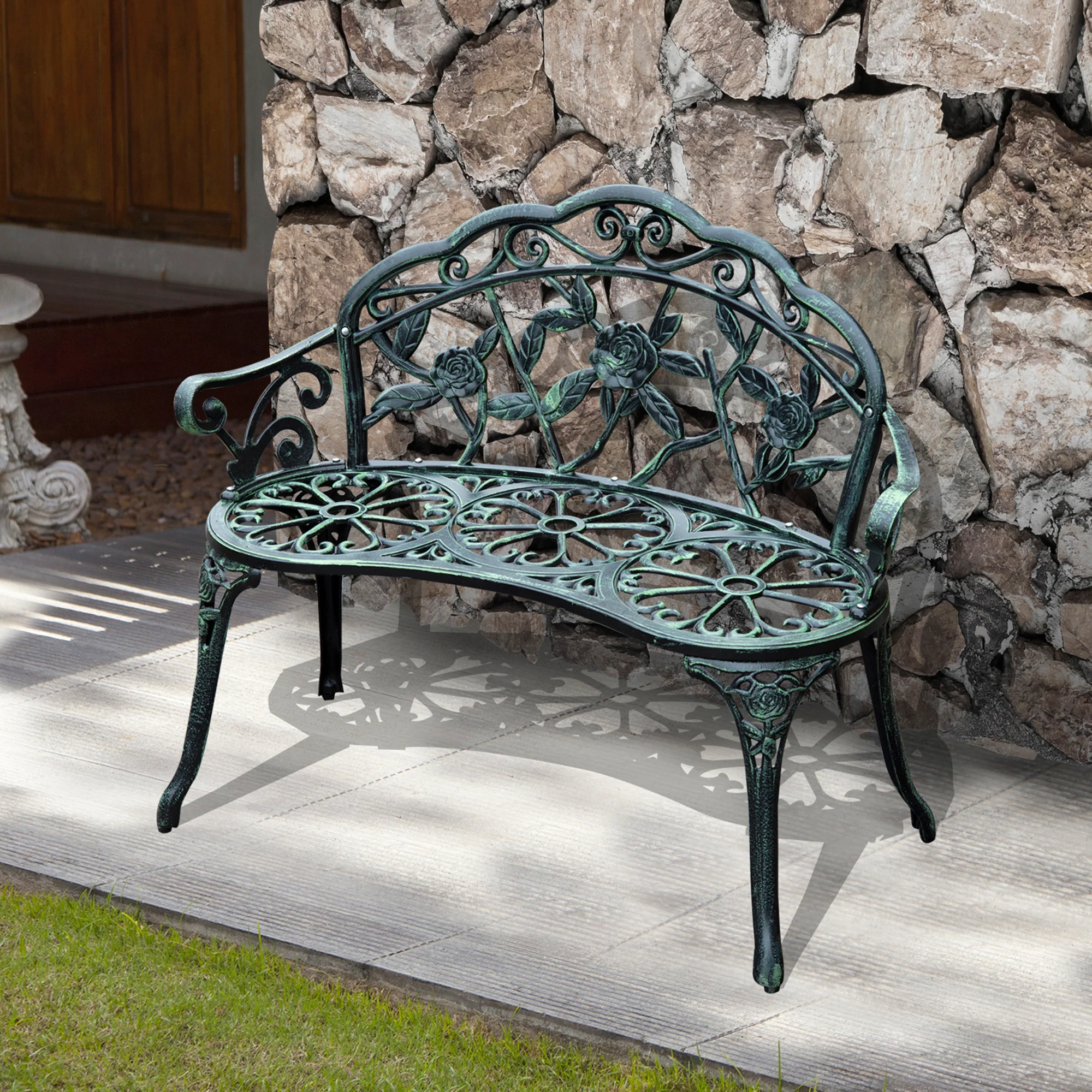 Metalen tuinbank zitbank parkbank tuinmeubel tweezitter bloemenbank antieke bank