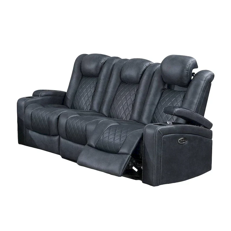 Elva 83-Inch Power Reclining Sofa with Storage Console in Blue Breathable Leather