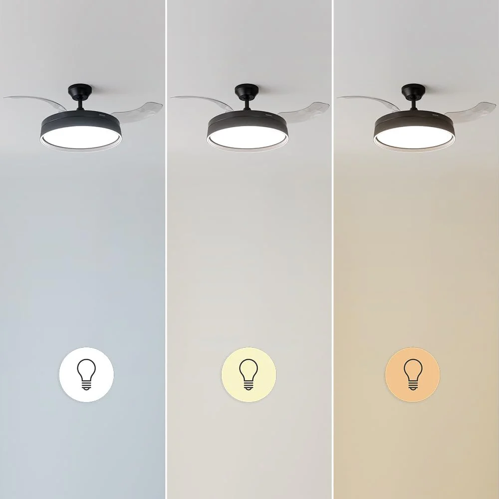 Ventilador de Techo Cecotec con Aspas Retráctiles y Lámpara Invisible EnergySilence Aero 4280 de Acero, 40 W, Diámetro 42 Pulgadas (106 cm), Temporizador, 3 Tonos de Luz, Función Verano-Invierno