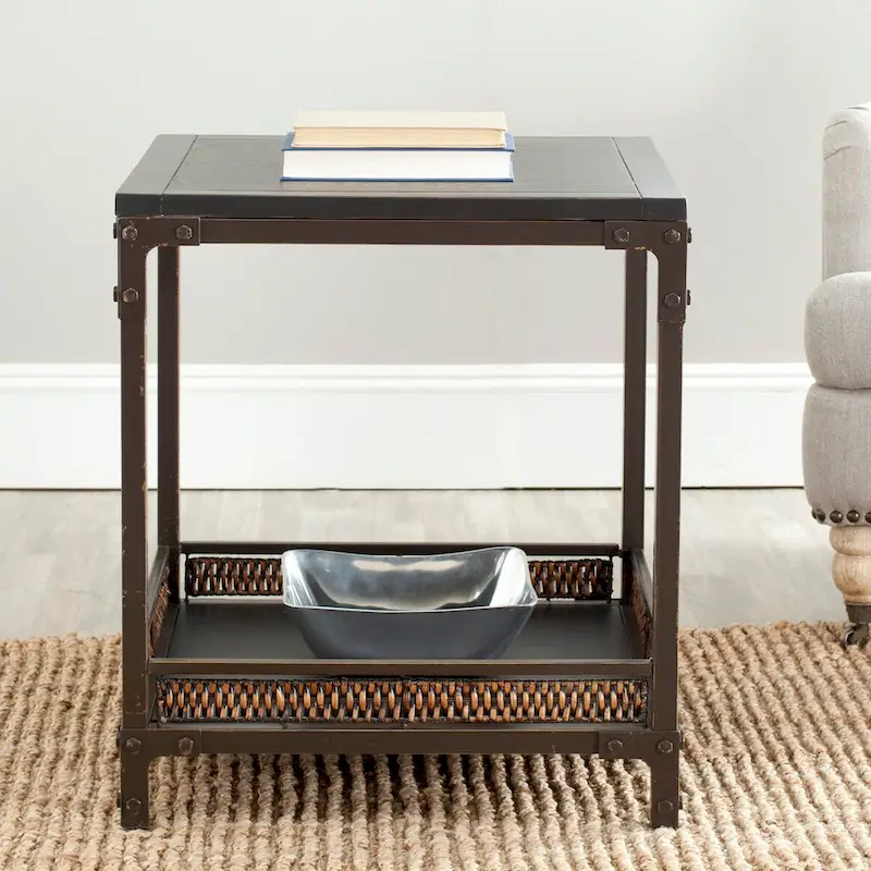 SAFAVIEH Jindra Wicker Accent Table with Wood Top - 22" x 22" x 25.2"