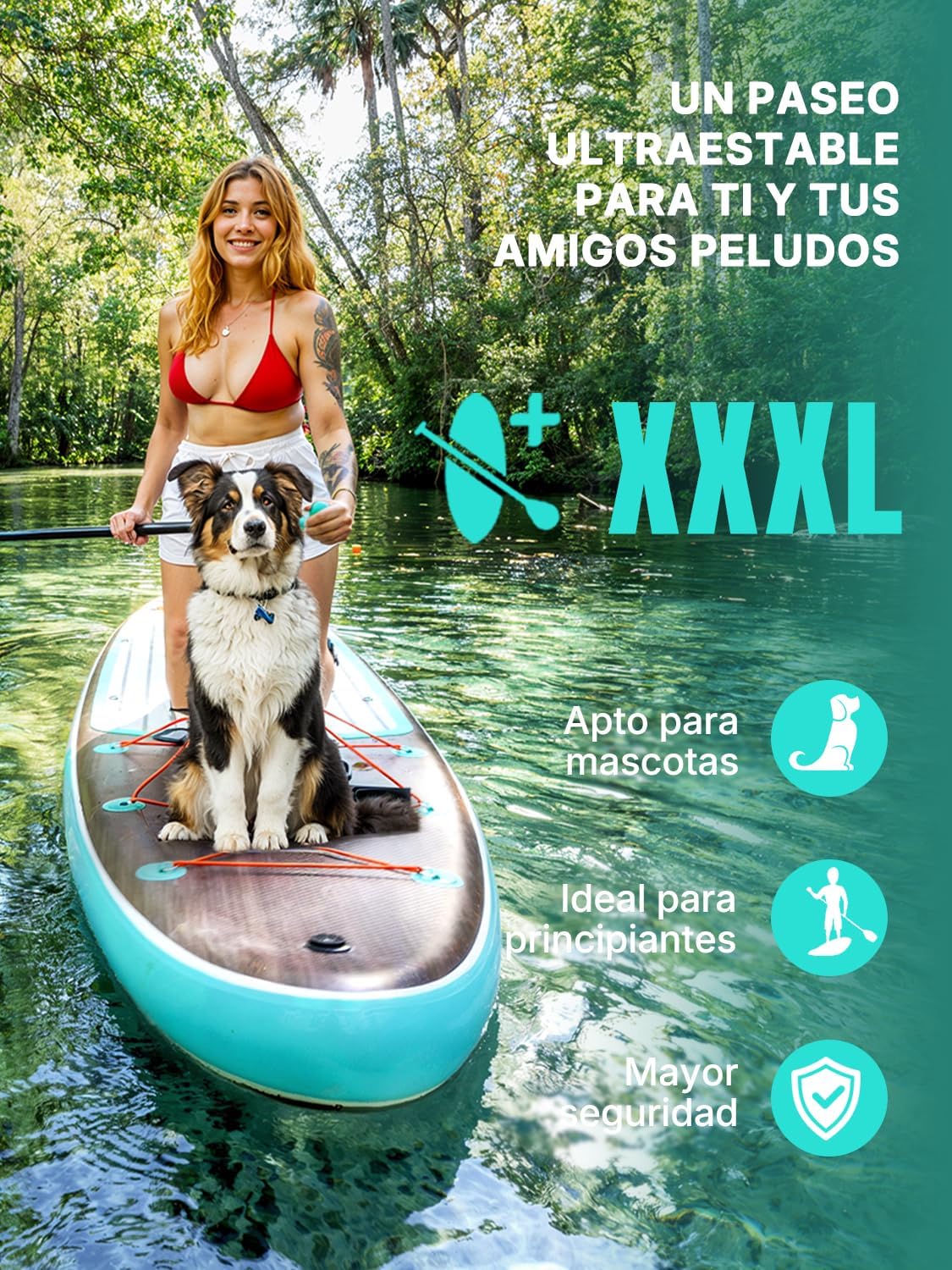 Niphean (Extra Grande) Tabla Paddle Surf Hinchable para 2+1 Personas/Familia, Paddle Surf con (Apto para Principiantes) Aleta Equilibrada, Funda Waterproof, Sup Board para Adultos, Regalo