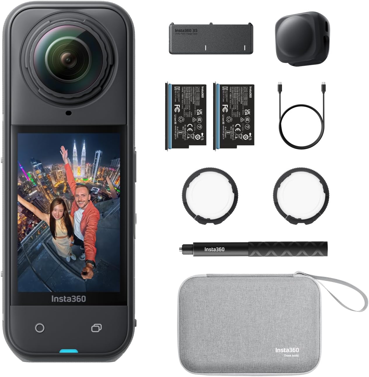 Insta360 X5 Paquete Esencial - Cámara 8K 360º Impermeable, líder con Poca luz, Efecto Selfie Stick Invisible, Lente Dura y reemplazable, batería de 3h, antiviento Incorporado, estabilización