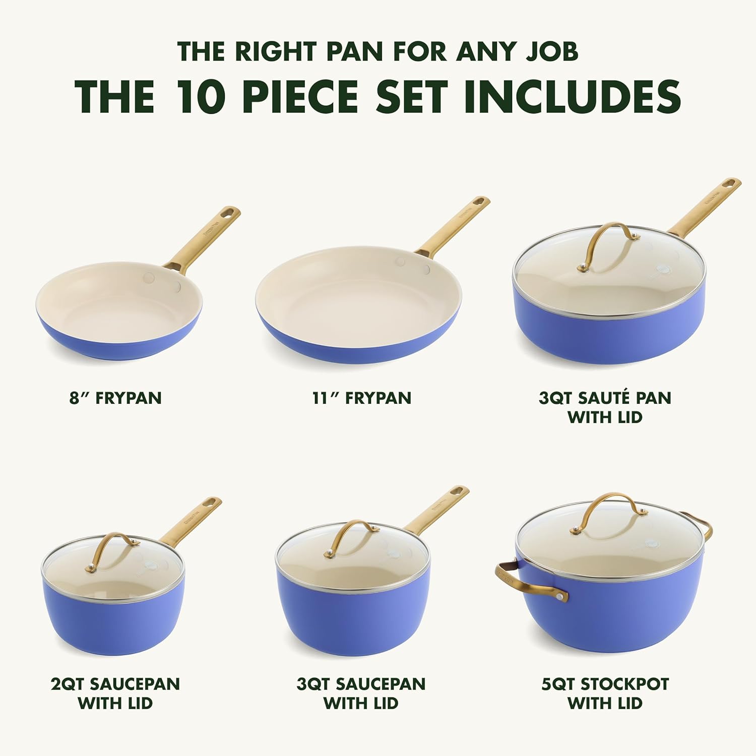 Reserve Hard Anodized Healthy Ceramic Nonstick 10 Piece Cookware Pots and Pans Set, Gold Handle, PFAS-Free, Dishwasher Safe, Oven Safe, Black