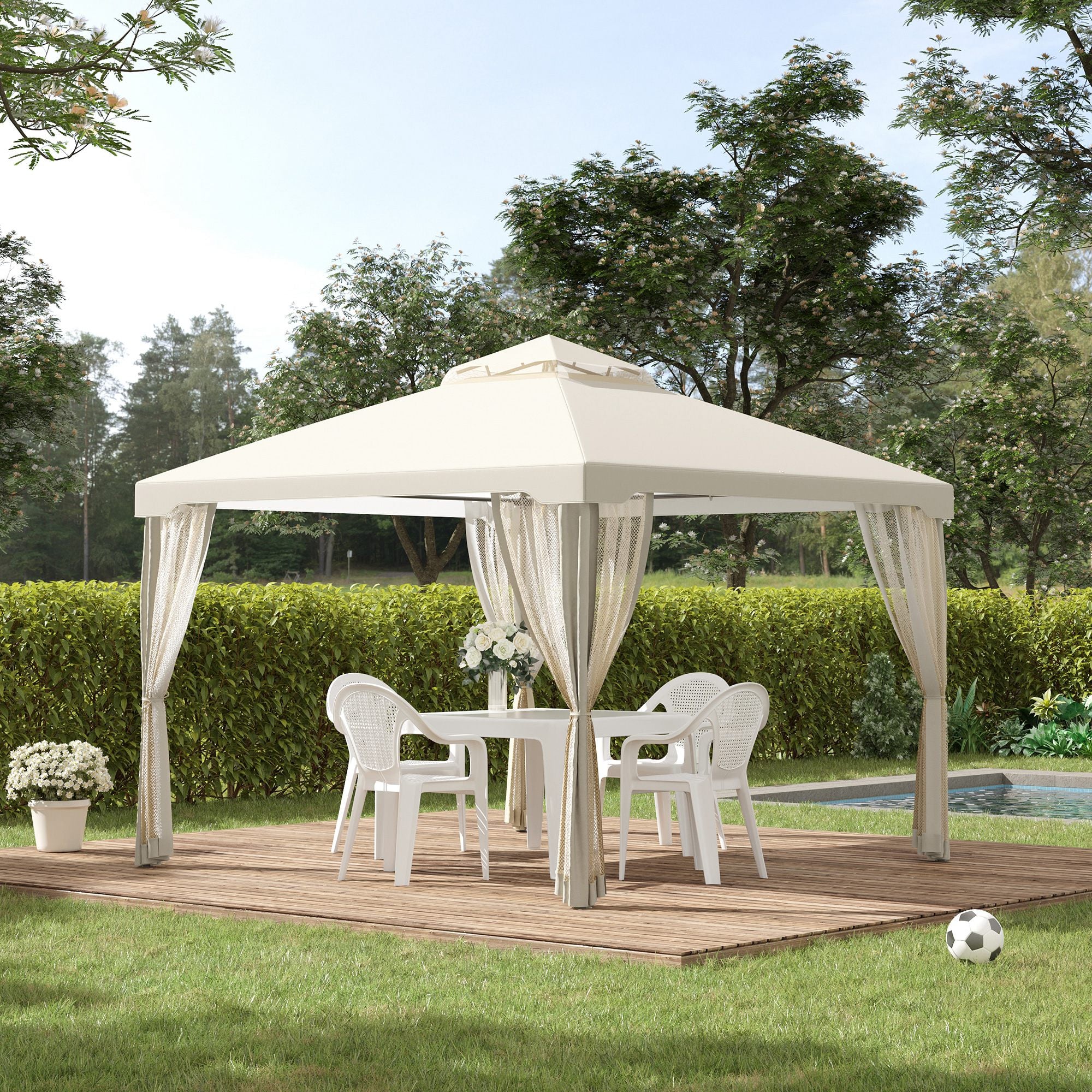 Outsunny Gartenpavillon Doppeldach Insektenschutz cremeweiß