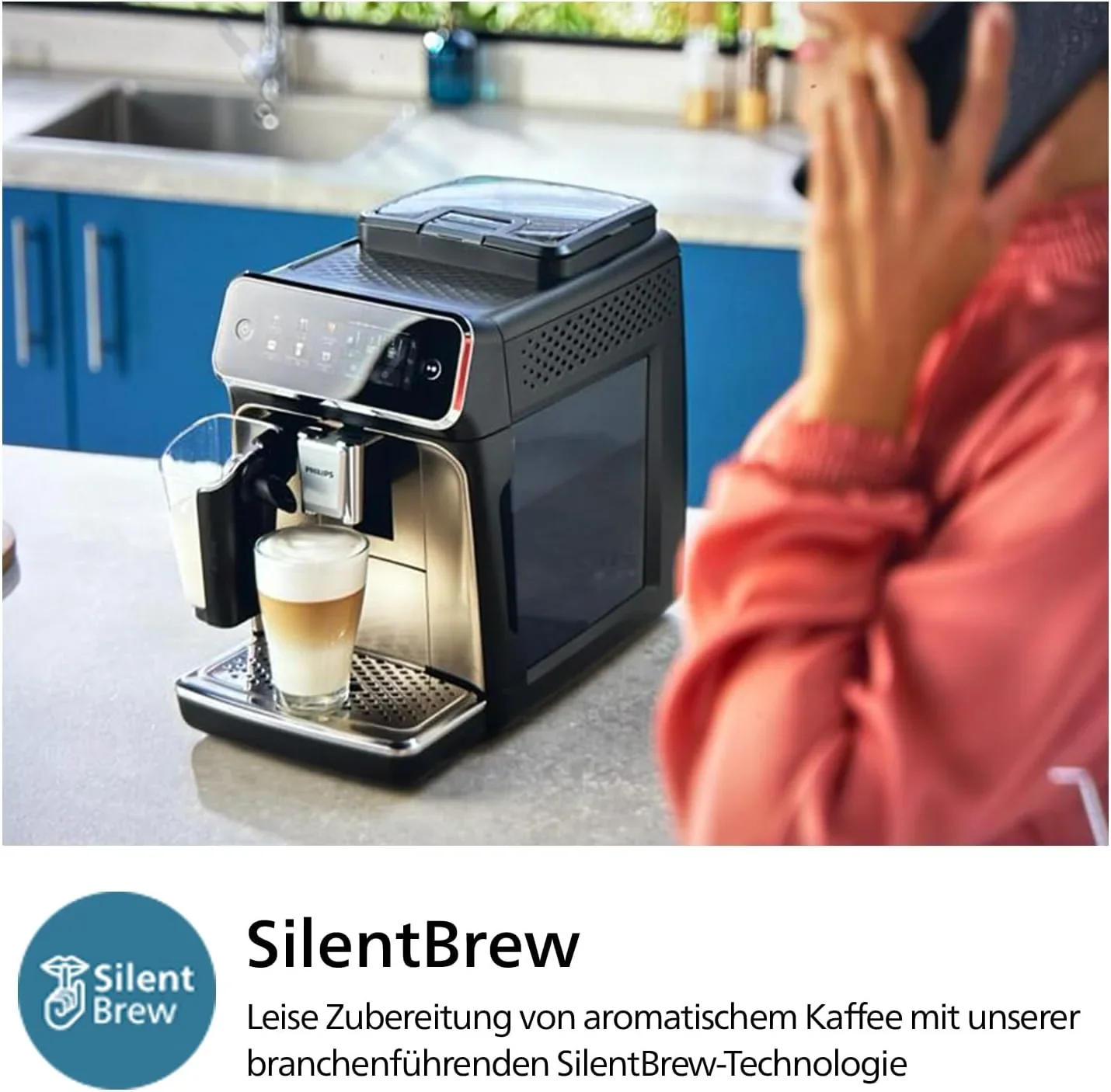 Philips 2300 Serie Vollautomatische Espressomaschine - 4 Getr?nke, modernes Farb-Touchscreen-Display, LatteGo-Milchsystem, SilentBrew, Keramikmahlwerk, AquaClean-Filter. Wei?es Chrom (EP2333/40)