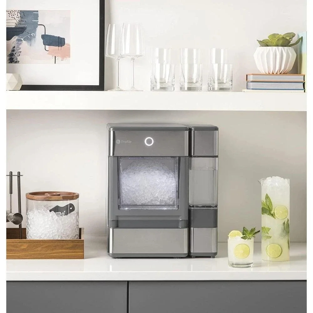 2024 GE Profile OPAL01GEPKT Opal | Countertop Nugget Ice Maker, Stainless Steel Wrap with Gray Accents & LED Lighting