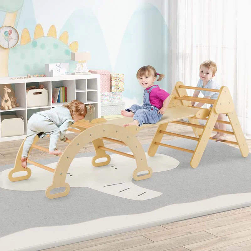 5 In 1 Montessori Wooden Climbing Toys For Toddlers Arch Climber Ladder With Sliding Ramp Kids Triangle Climber Play Gym Set - High Quality Set For Everyday Use