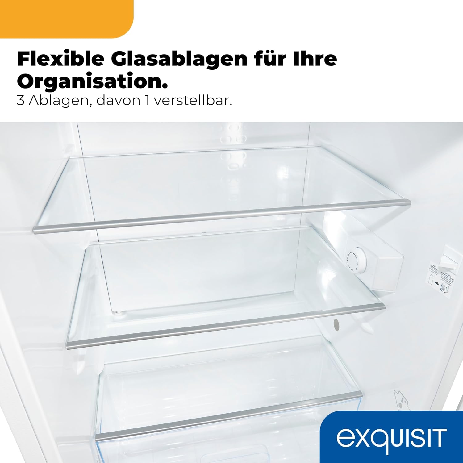 Exquisit Vollraumkühlschrank | 133 l Nutzinhalt, Energieklasse E, 40 dB(A) | kompakte Bauform, LED-Innenbeleuchtung, manuelle Temperaturregelung, Flaschenfach, Gemüseschublade | KS516-V-H-010E weiss
