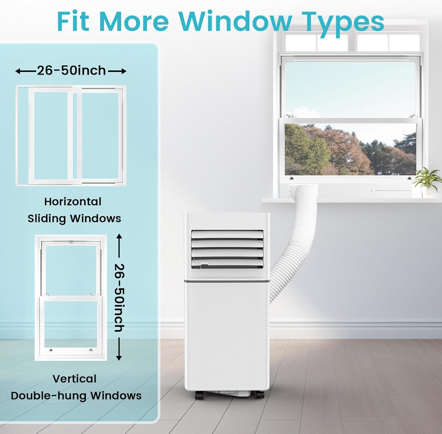 Electactic - Mobile Klimaanlage 8000 BTU, 3 in 1 AC Luftentfeuchter Ventilator mit LED-Anzeige, Fernbedienung, leiser Schlafmodus, 360° Räder, Fensterkit für