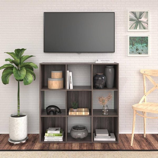 14167 35.88 in. H x 36 in. W x 12 in. D Grey Wood 9-Cube Storage Organizer