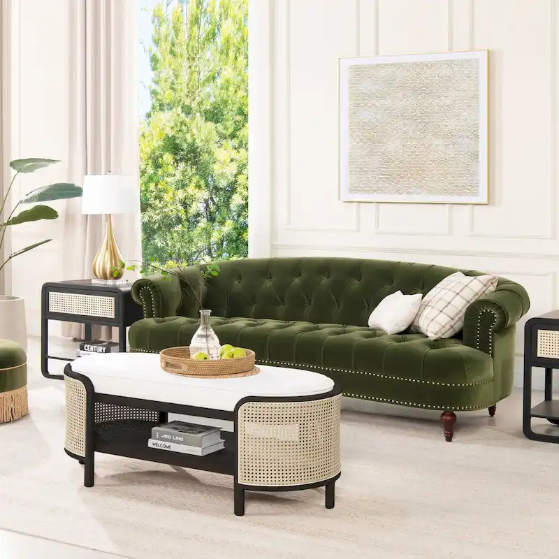 La Rosa 84 Mid-Century Modern Velvet Upholstered Chesterfield Tufted Sofa