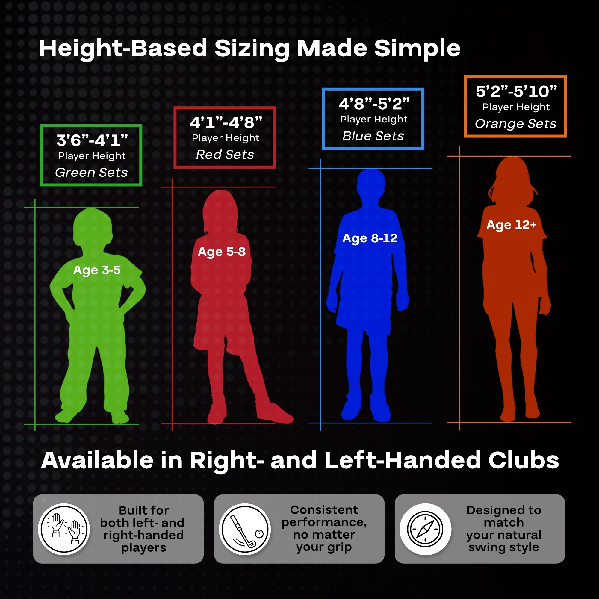 PGA Tour Right-Handed 10 Piece Kids Golf Club Stand Bag Set; Player Height 4'8 - 5'2