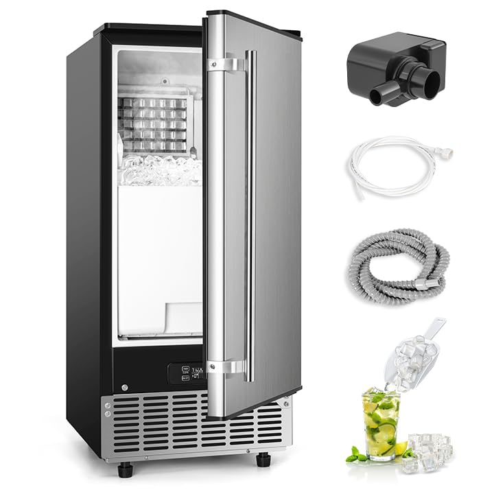 Commercial Under Counter Ice Maker Machine, 80Lbs/Day with 24lbs Ice Storage, Built-in Drain Pump/Automatic Cleaning/Timing Setting/Smart LCD Panel, Ideal for Both Home and Commercial Use