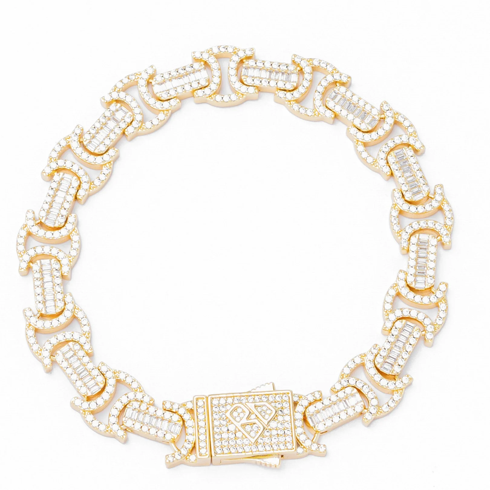 Big Daddy 12MM Baguette Byzantine Iced Out Gold Bracelet