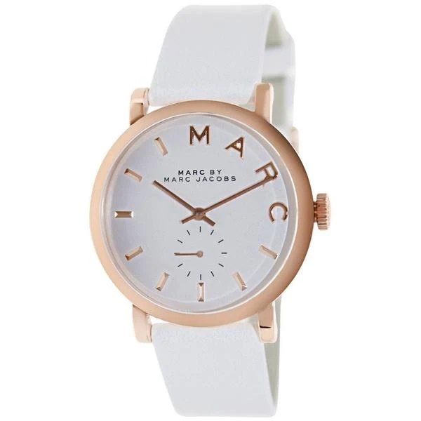 Marc By Marc Jacobs Baker White Leather Gold Rose Tone Watch MBM1283
