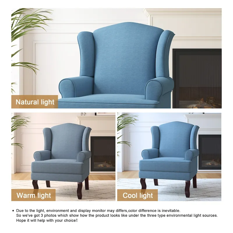 2 Set Traditional Wingback Accent Chairs Upholstered Armchair