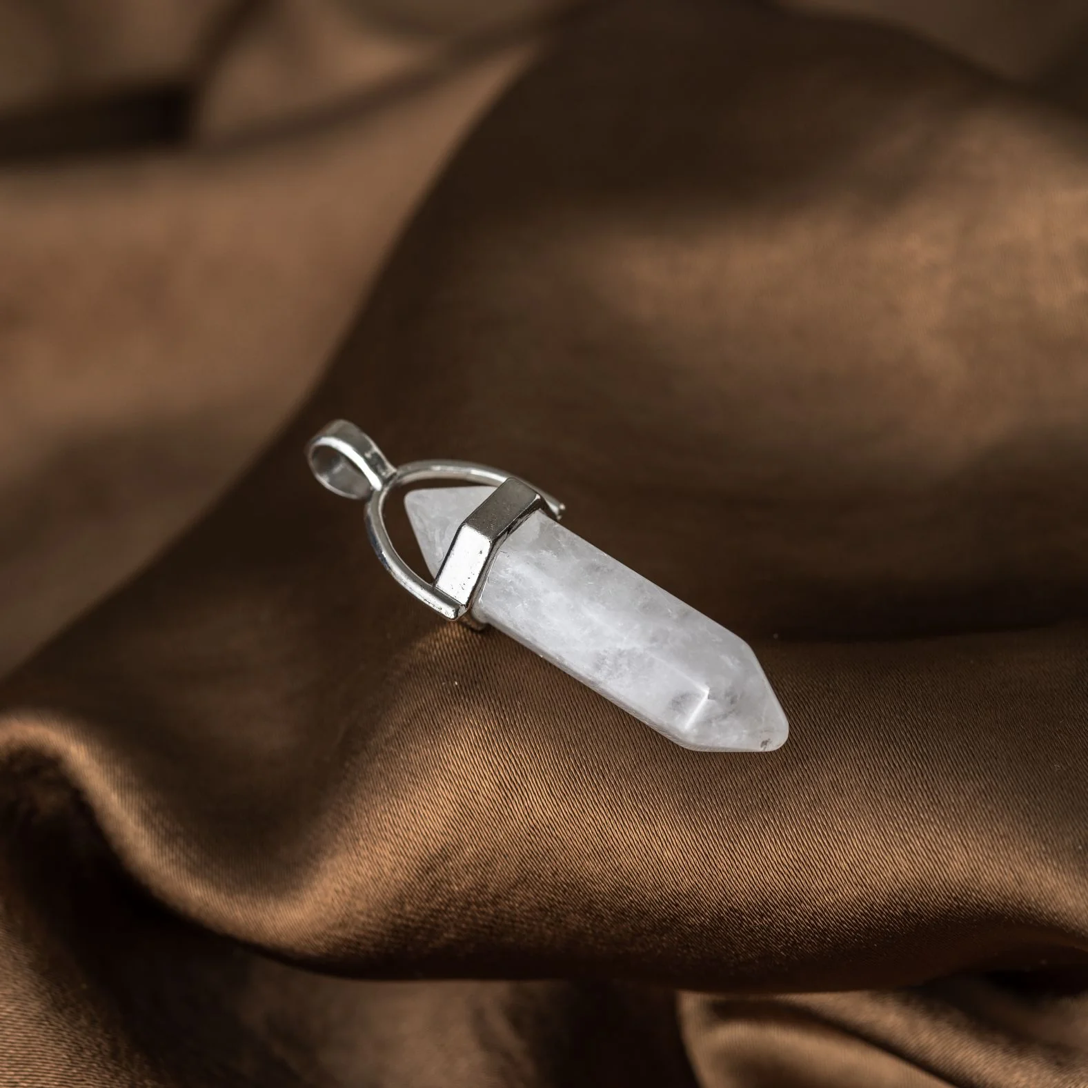 Dubbelpunt Hanger - Bergkristal Edelsteen - Hexagonaal Geslepen - Concentratie