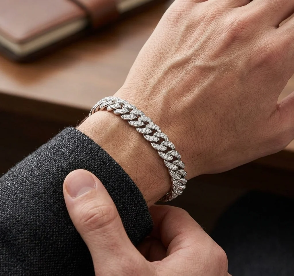 Big Daddy 10MM Iced Out Cuban Link Silver Bracelet
