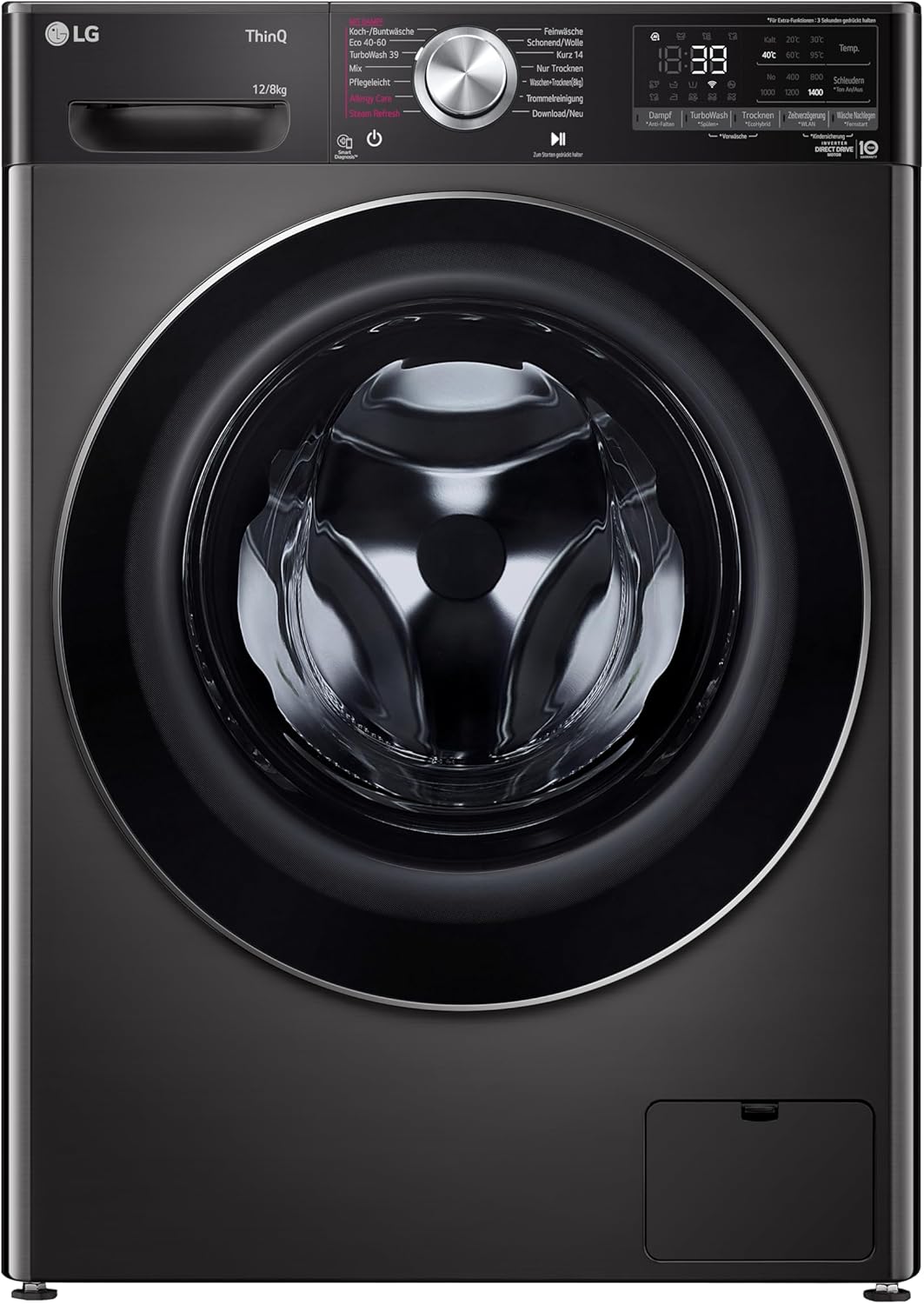 LG V7WD107H2E, Klasse E, Frontlader-Waschtrockner 10,5 - 7 kg, 1400 U/min, AI Direct Drive, Wi-Fi, Tiefenreinigung mit Dampf, TurboWash, Größere Kapazität, 62 x 60 x 85 cm ꟷ Weiß