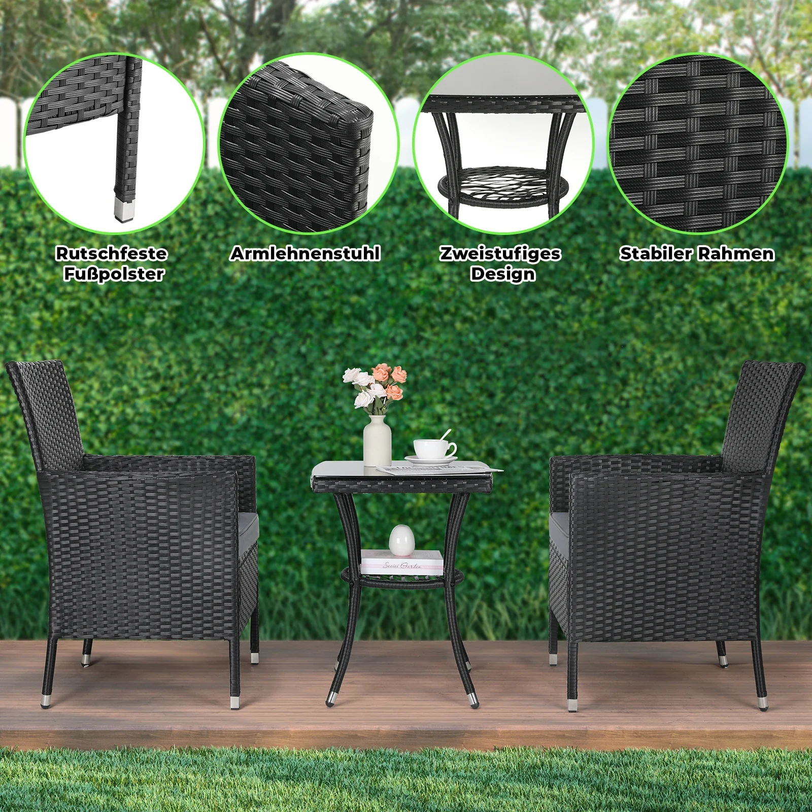 2025 Conjunto de muebles de jardín de ratán de 3 piezas – Elegante conjunto de asientos para balcón, terraza y jardín