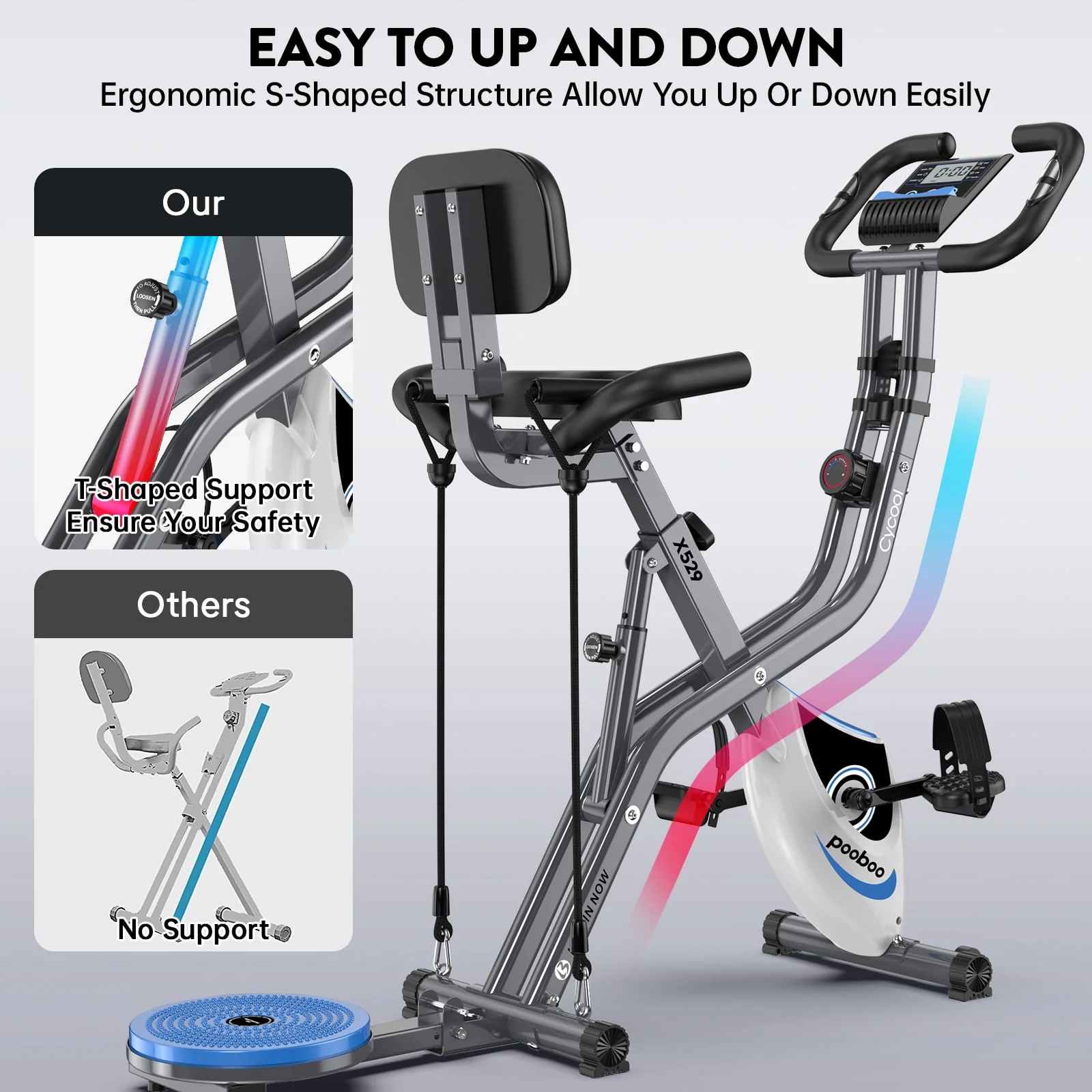 Pooboo 4in1 Folding Exercise Bike Indoor Home Cycling Bike Stationary Magnetic Cycling Bicycle X Bike Gym Workout 300 lbs