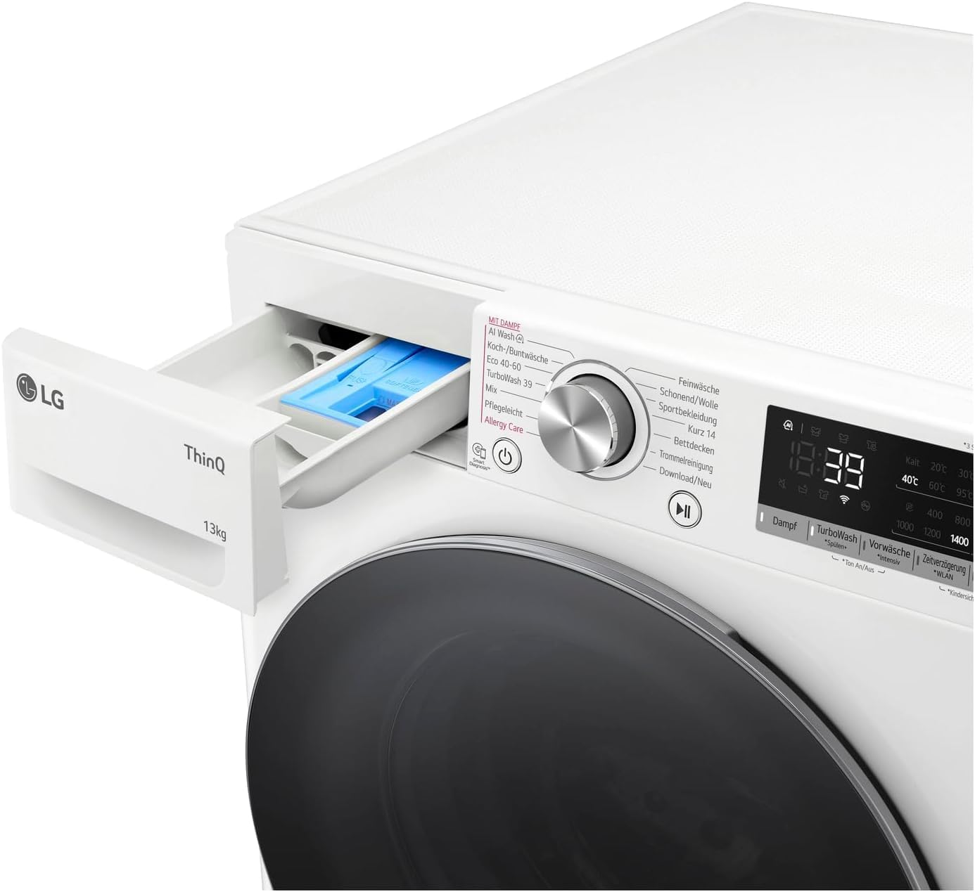 LG F4WV7080, Klasse A, Frontlader-Waschmaschine 8 kg, 1400 U/Min, AI Direct Drive, Wi-Fi, Tiefenreinigung mit Dampf, Groe Kapazitt, TRIPLE A, Auentür aus Sicherheitsglas, 62 x 60 x 85 cm Wei