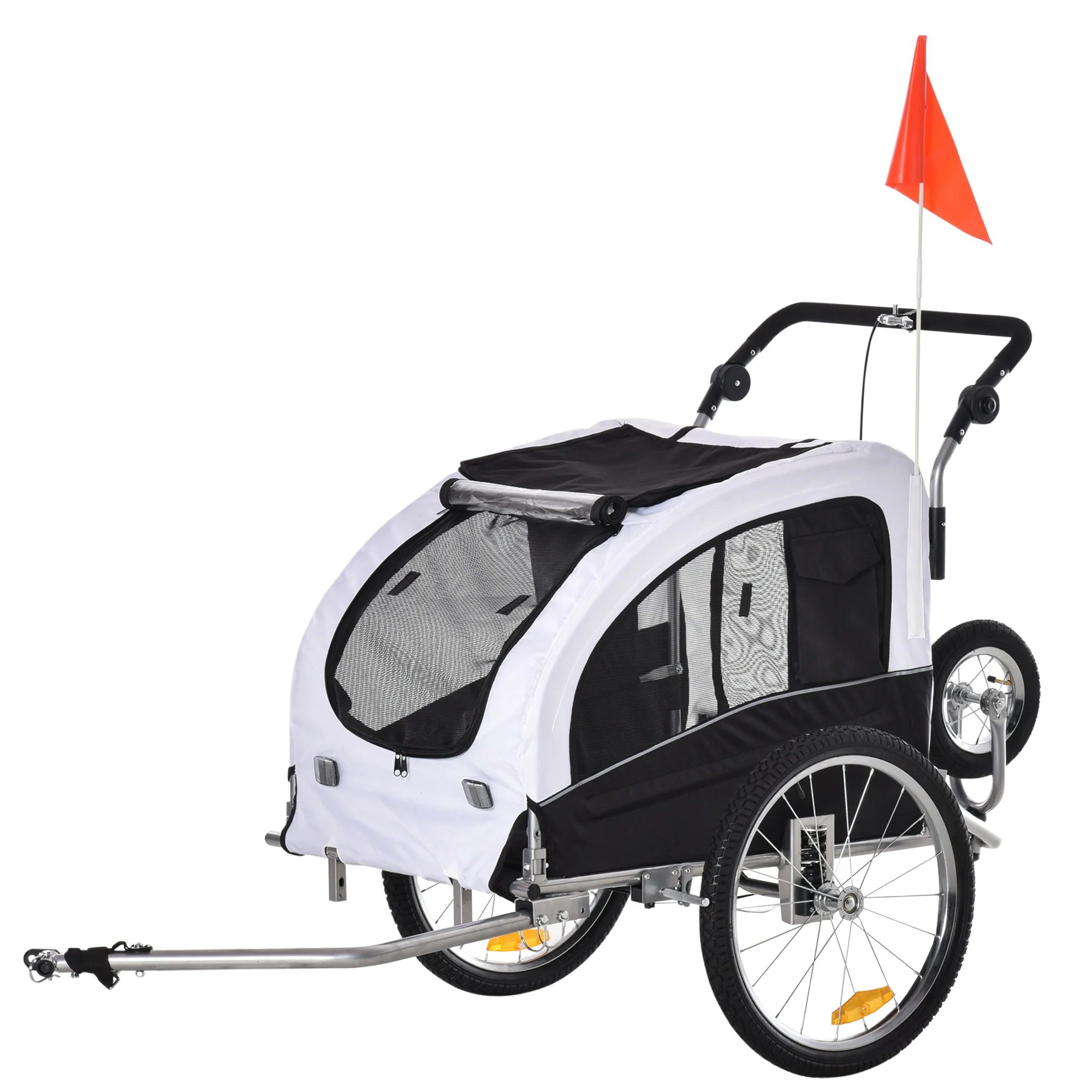 PawHut 2 in 1 hondenaanhanger fietskar jogger vlag regenhoes voor honden Wit
