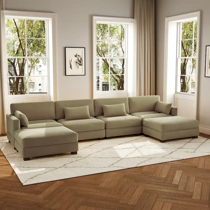 6-Piece U Shaped Couch Modular Sectional Sofa with Ottoman