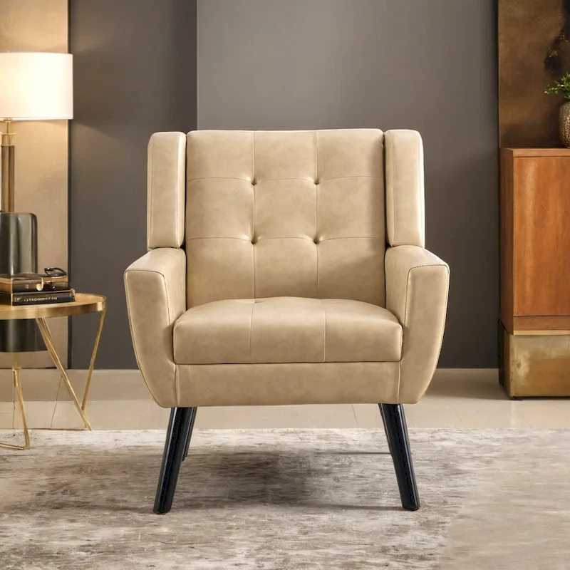Contemporary Ergonomic Accent Chair in Soft Leather with Black Legs – Ideal for Living Room and Bedroom