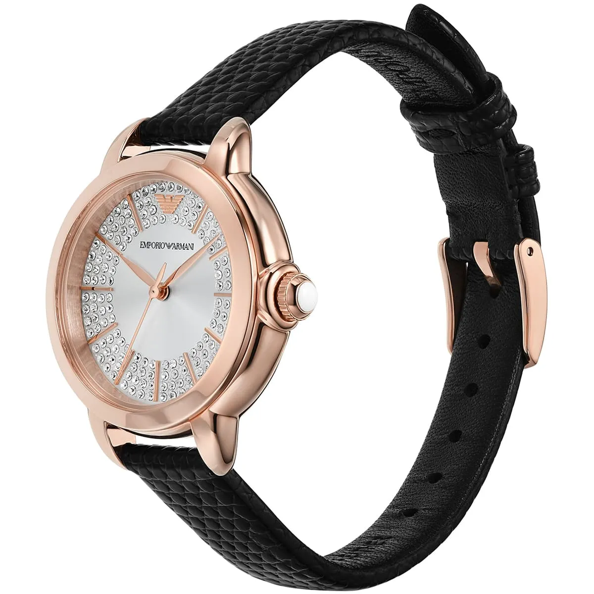 Emporio Armani Mia Rose Gold Black Genuine Leather Women's Watch - AR11631