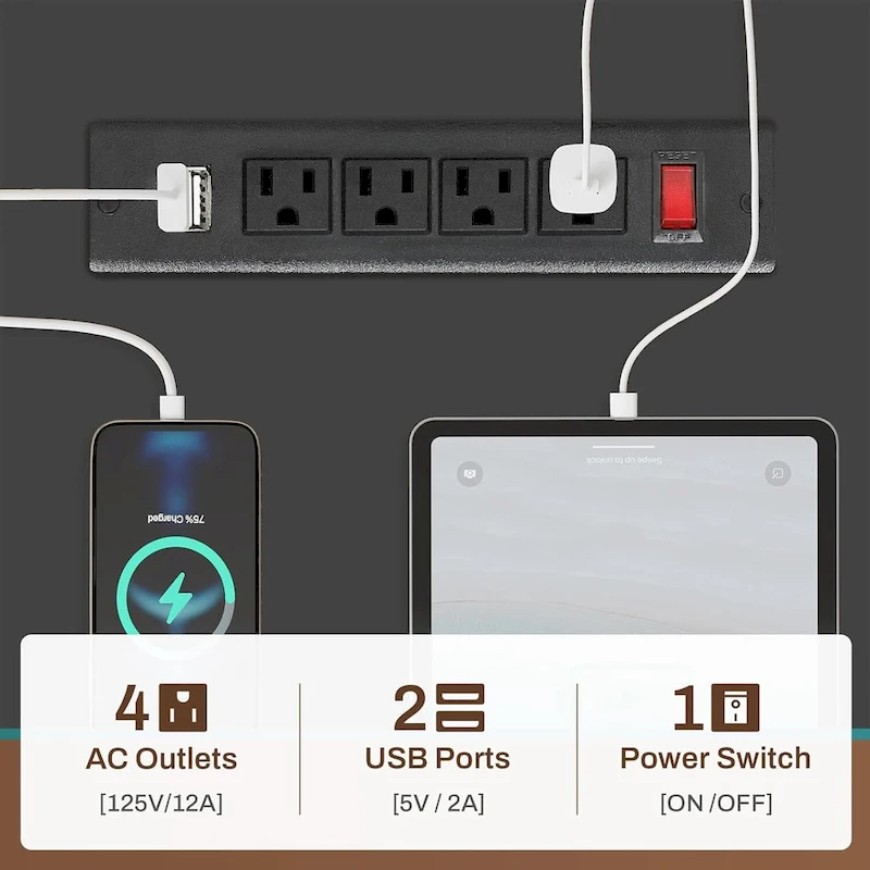 L Shaped Computer Desk Gaming Desk Keyboard Tray Power Outlets & LED