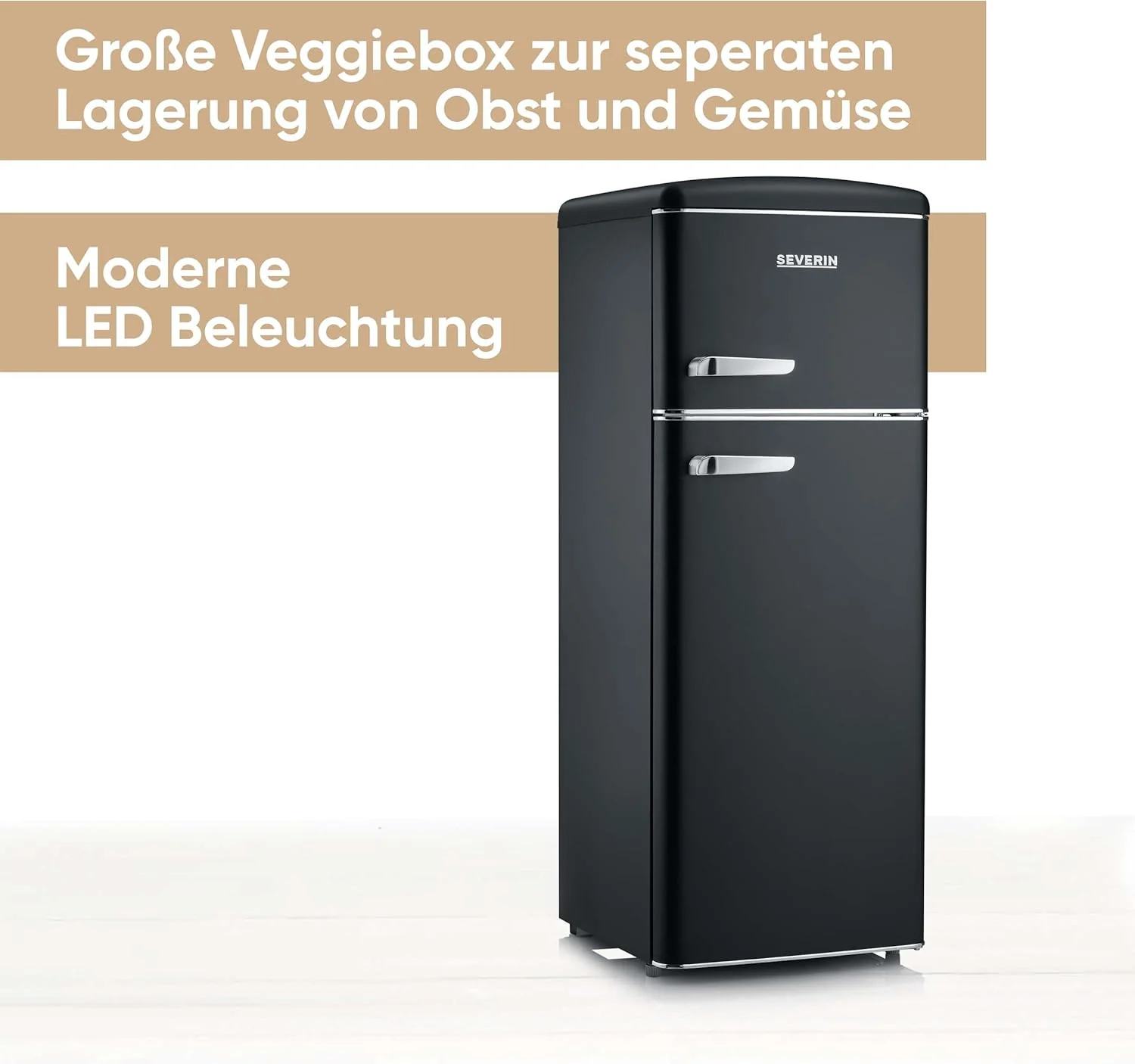 2026 SEVERIN Retro - Kühl-/ Gefrierkombination, platzsparendes Raumwunder, 4 x höhenverstellbare Abstellflächen und eine große Veggiebox, 206 L Nutzinhalt, creme, RKG 8933