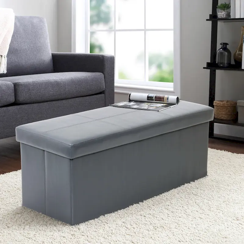 American Furniture Classics Foldable Tufted Storage Bench - Gunmetal Gray
