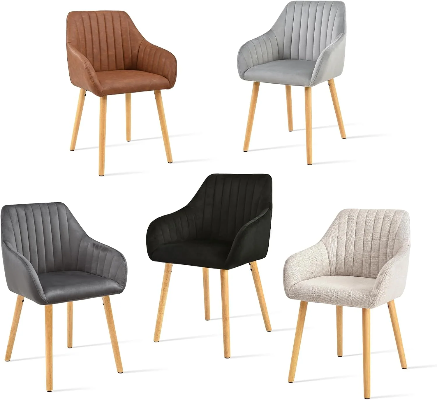 Juego de 4 sillas de comedor con reposabrazos, tapizadas en poliéster color beige y con patas de madera; sillas para comedor, cocina o salón. 2026